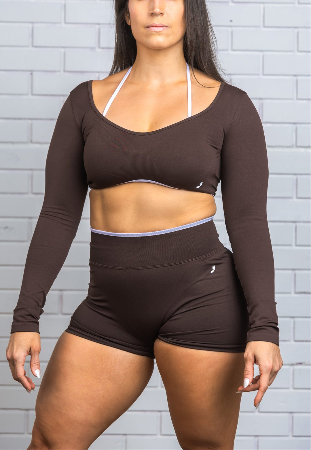 CURVY LONG SLEEVE CROP TOP WITH BUILT-IN SPORTS BRA