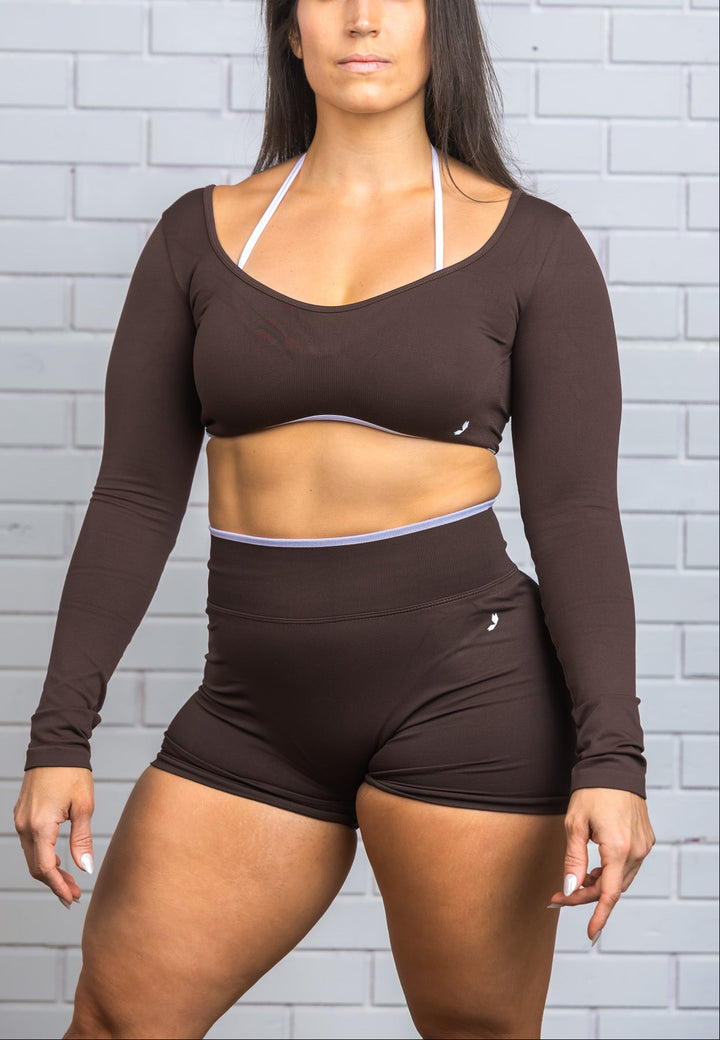 CURVY LONG SLEEVE CROP TOP WITH BUILT-IN SPORTS BRA