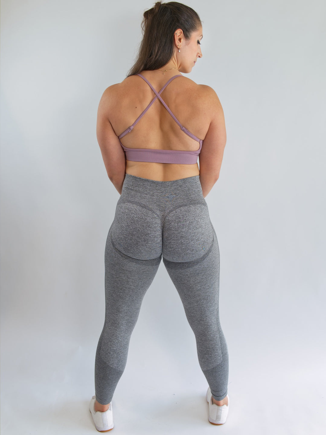 Comfortable Crossback Seamless Sports Bra Mauve Back View Full Body