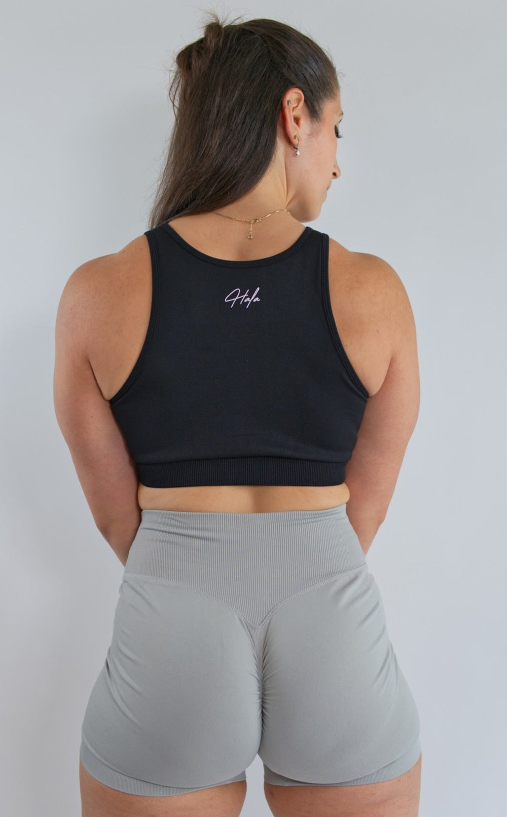 Cute High neck sports bra Jet Black back view