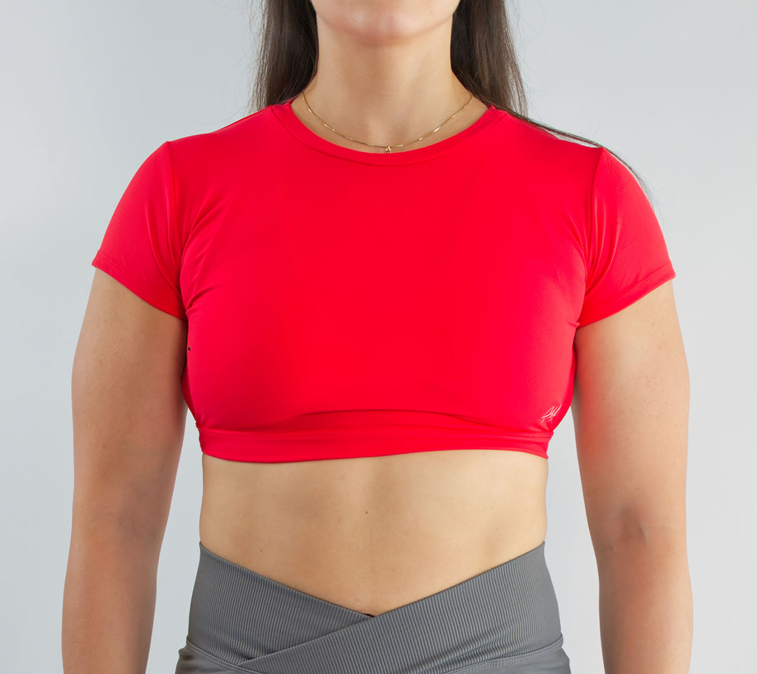 HALA Gym Open Back Workout Top Gym Crop Top Cherry Red Front View