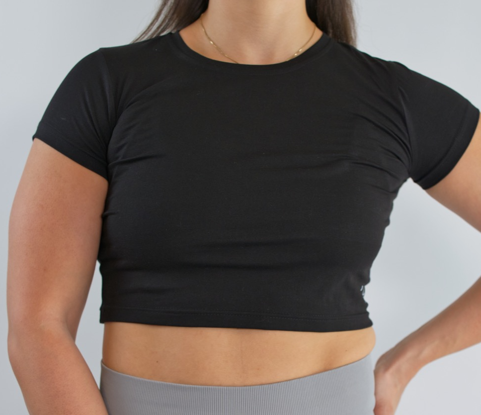 GI Jane Fitted Workout Crop Top Black Front View